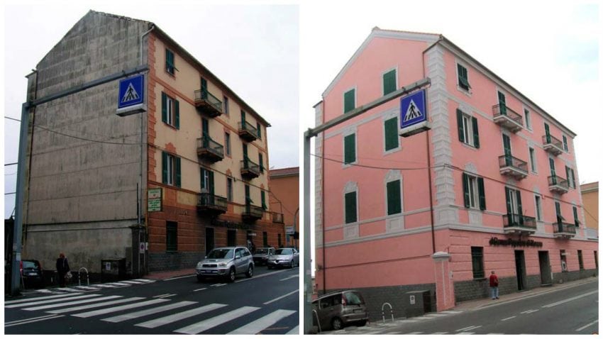 Facciata cieca dell'edificio - Prima e dopo i lavori