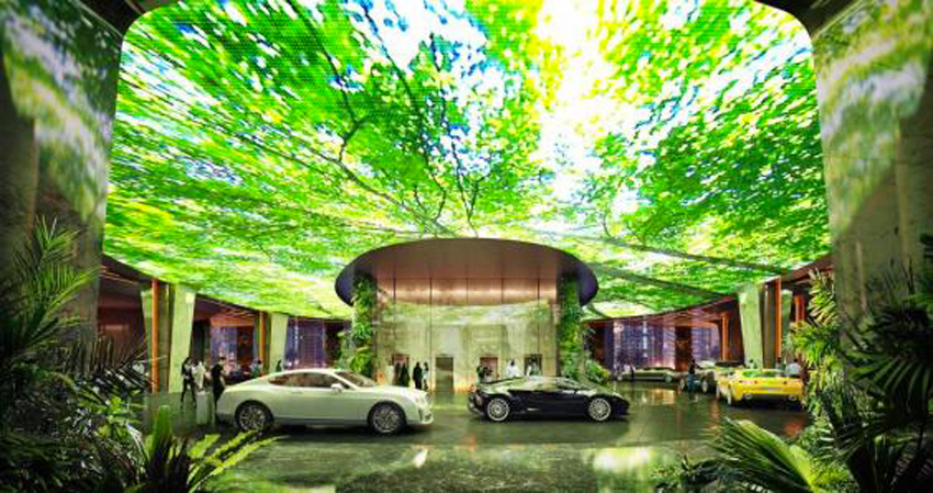 Rendering del Rosemont and Residences Hotel, l'interno della zona foresta pluviale